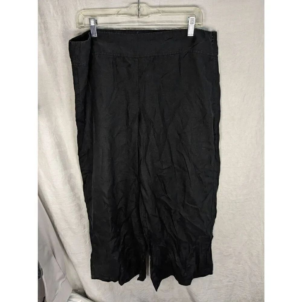 Eileen Fisher Black 100% Organic Linen Lagenlook Wide Leg Capri M Medium